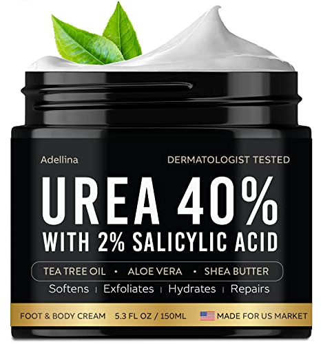 Adellina Urea Cream 40 Percent for Feet Maximum Strength, Urea Foot Cream for Dry Cracked Heels Feet Knees Elbows, 40% Urea Foot Repair Lotion 5.3 OZ