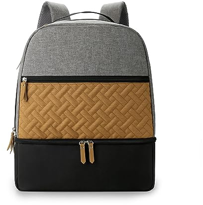 SONARIN Double Couche Sacs à Dos à Langer pour Bébé,Grande Capacité Imperméable Sacs à Langer avec Pochette Glacière Sac à Couches de Voyage Portable avec Crochets de Poussette(Gris)
