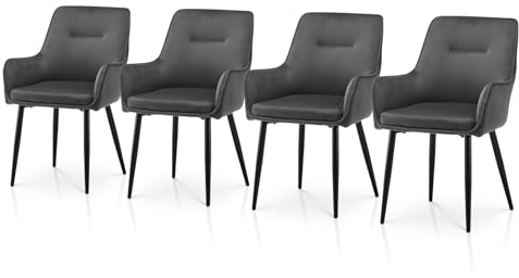 TUKAILAI Esszimmerstühle 4er-Set aus Samt, Küchenstühle mit Armlehnen, Freizeitstühle mit Metallbeinen und Kissen, Esszimmer, Wohnzimmer, Schlafzimmer, Empfangsraum, Restaurant，Grau