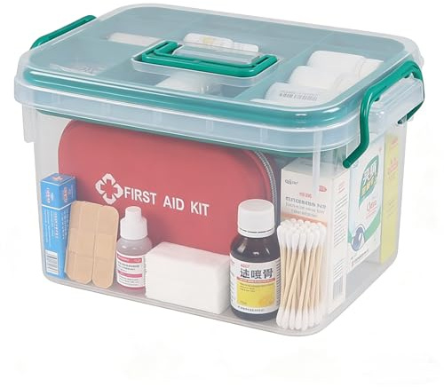 Afromy Portable Medicine Cabinet with Plastic Handle, Multipurpose Medical Box, Empty First Aid Kit for Home
