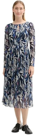 TOM TAILOR Damen Midi Mesh-Kleid mit transparenten Ärmeln, 35892 - Organic Shapes Design, 46