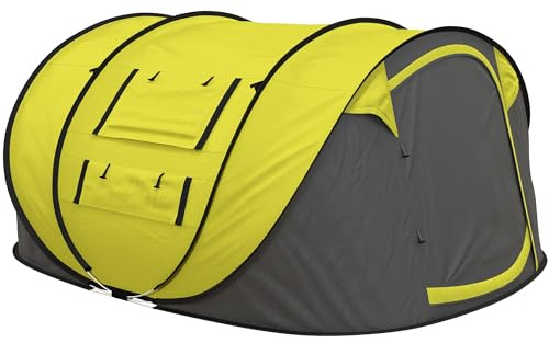 Outsunny 4 Person Pop-up Camping Tent, Family Dome Tent with Ground Sheet, 4 Windows and Portable Carry Bag for Beach Outdoor Trip, Yellow