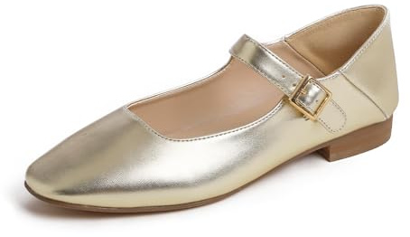 Feversole Square Mary Jane halvskor, platta fritidsdansskor, Guld, 40 EU
