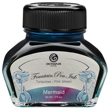Octopus Fluids Mermaid Sheen Ink, inchiostro per penna stilografica in barattolo, inchiostro lucido, Blu Petrolico, 30 ml