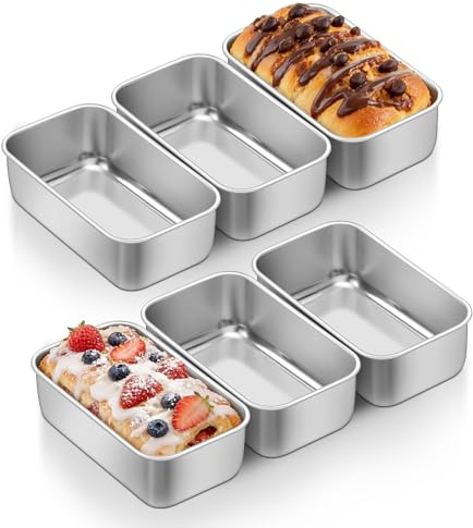 E-far Mini Loaf Pan Set of 6, Small Stainless Steel Bread Baking Pans for Oven, 6.3 x 3.5 Inch Tiny Meatloaf Pans for Homemade Bread Pound Cake Brownies, Non-toxic & Dishwasher Safe