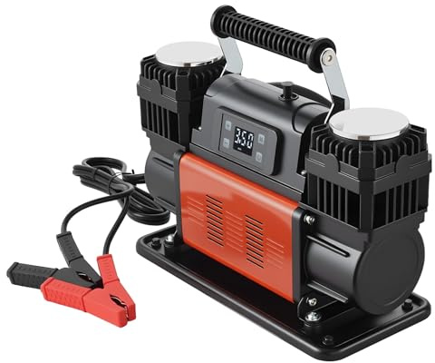 VEVOR Compresor de Aire de Doble Cilindro para Trabajo Pesado, Inflador de Neumáticos Portátil con Parada Automática 300 L/min, con Pantalla Digital LCD y Adaptadores para Camiones, Coches, SUV