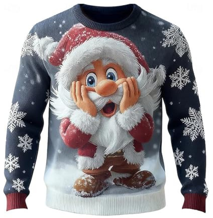 2025 Pull de Noël Homme Femme - Sweat-Shirt en tricot Noël Impression Moche Col Rond Jumper Tops À Manches Longues Pullovers T-Shirts Créatif de Mode Funny Grande Taille Hauts sans Capuche Sweatshirt
