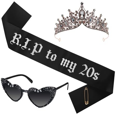 OuryTech Corona di Compleanno, Corona d'oro, Tiara, Corona per Ragazza, Corona Principessa, Decorazione di Compleanno, Set di Fascia e Corona di 30 Anni, Accessori per Feste con Occhiali da Sole, 3