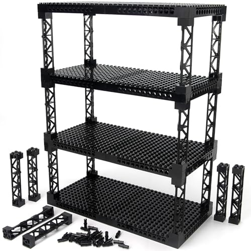Feleph Plates 16x16 with Support Girder Bricks Set Multi-Tier Display Shelf | Building Blocks Kit for Construction Site Multi-layer Parking Garage Stage Pins Bulk Kids Ages 4+ (Black)