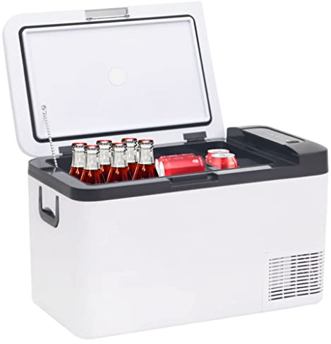 Tomostar Glacière Électrique, Glacière à Compression Mini Réfrigérateur de Voiture Camping avec poignée noir et blanc 25 L PP et PE