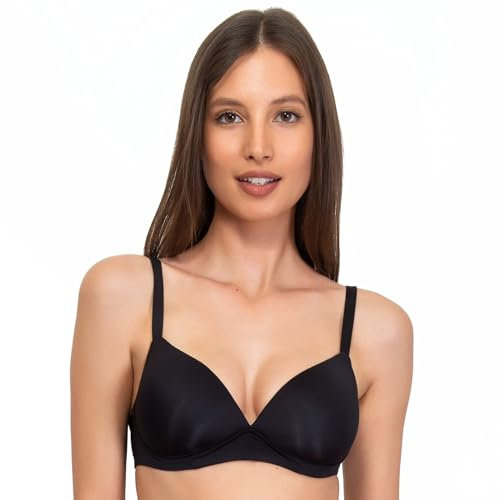 SIELEI, Reggiseno con Coppe Imbottite, Realizzato in Morbida Microfibra, con Finiture Invisibili e Senza Ferretto, Designed in Italy, Color Nero, Taglia 6B