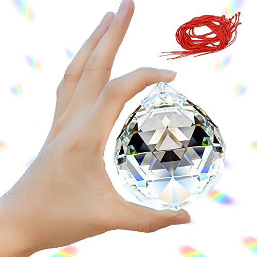 Adwikoso Lustre en verre à suspendre avec boule de cristal Feng Shui - Attrape-soleil pour mariage, décoration de fenêtre (80 mm)