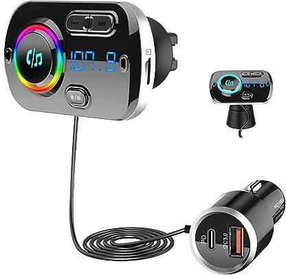 SONRU 2025 Newest FM Transmitter Bluetooth 5.3, Car Radio Adapter Hands-Free Car Kit, PD3.0 30W Type C & QC3.0 Fast Car Charger, Support TF Card, AUX Output, Crystal Sound, 1.1M Cable, 2 Install Ways