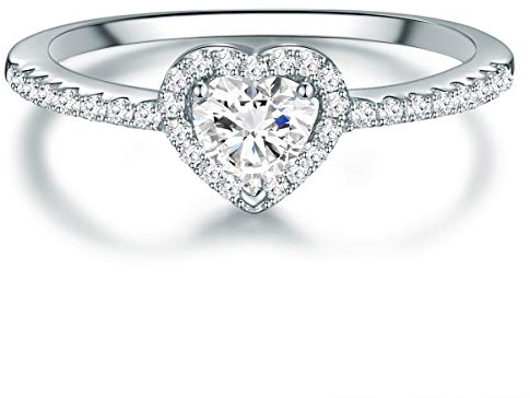 Trilani Damen Herz-Ring Verlobungsring 925/- Sterling Silber mit Zirkonia weiß in Brilliantschliff Antragsring Solitärring