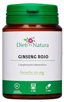 Dieti Natura Ginseng Rojo 200 Cápsulas - Ginseng Rico en Ginsenósidos para el Rendimiento Físico y Mental - Ideal Contra la Fatiga - Ginseng Rojo para Vitalidad y Energía - Garantía sin OGM