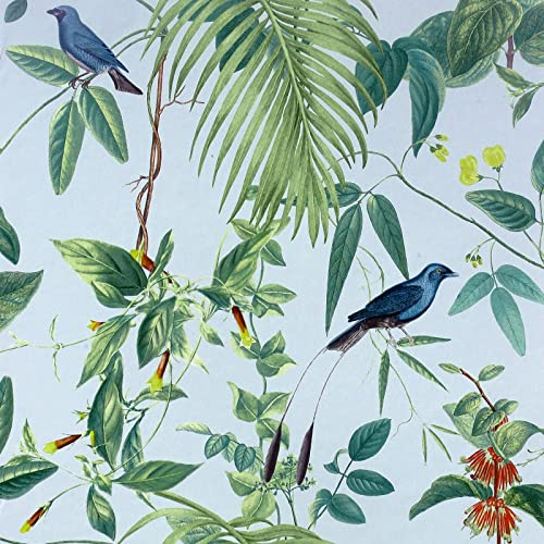 Arthouse | Exotic Garden Blue Wallpaper | Botanical Print with Vintage Illustrative Design | Soft Blue Background with Birds & Flowers | Paste The Paper Method | 1005 x 53cm