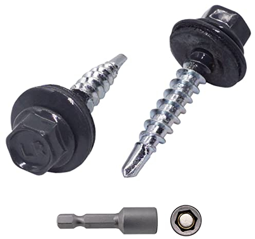 (250 Stück) Metall Dachschrauben 4,8 x 28 mm lackierte selbstbohrende Schrauben mit EPDM Unterlegscheiben Blech Sechskantschraube (250, Anthrazitgrau RAL 7016)