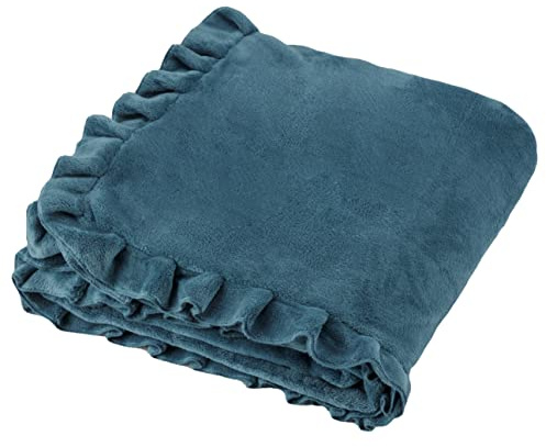 Baroni Home Coperta di Pile con Gala, Plaid Invernale Morbido per letto e divano, Coperta Matrimoniale e singola, Colore Ottanio, 130x160 cm