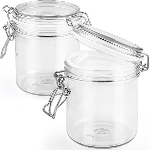 Paquete de 2 tarros de almacenamiento de plástico transparente de boca ancha de 500 ml con tapa hermética para almacenamiento de alimentos, polvo, hierbas, café, azúcar, frutos secos, cosméticos