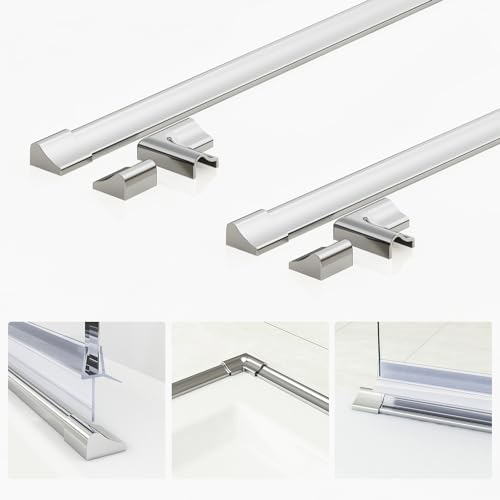 Dusche Aluminium Schwallschutzleiste 95 cm 2 Stück für die untere Duschdichtung Duschwand Ersatzdichtung Badewanne Wasserabweiser Duschkabine duschdichtung Schwallschutz Chrom