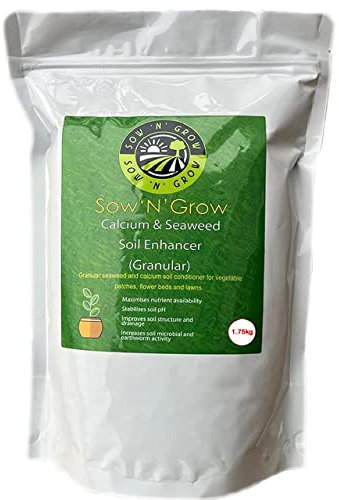 1.75 KG ORGANIC SEAWEED FERTILISER - Calcium and Seaweed Granular Soil Enhancer, Conditioner and Fertiliser for Lawns, Flower Beds and Vegetable Patches