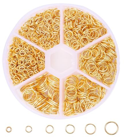 PLABBDPL 880pcs Anneaux de Saut en Métal - Kit Fabrication de Bijoux en Or avec Ouvre-Anneau pour Réparation de Collier (4mm 5mm 6mm 7mm 8mm 10mm)