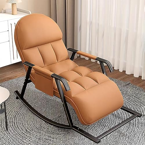 Schaukelstuhl Wohnzimmer, Stillsessel schaukelstuhl mit Verstellbares Fussteil und RüCkenlehne, Schaukelsessel mit Liegefunktion, Schaukelstühle Schaukelliege Wohnzimmer und Schlafzimmer (Orange)