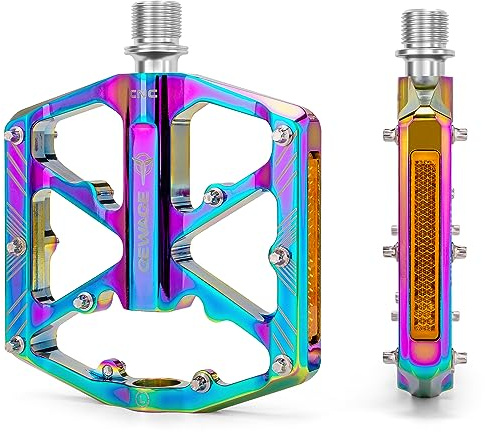 GEWAGE Cykelpedaler med Reflexer – Halkfria MTB-pedaler i CNC-aluminium, 3 Förseglade Lager, 9/16” Plattformpedaler för MTB, Landsväg & E-Bike