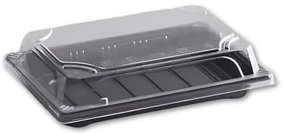 BeGreen - Sushi Verpackung 400Stk, Sushi Boxen Einweg aus PS L 185x130x20mm, Edles schwarzes Design, Verpackungen für Sushi