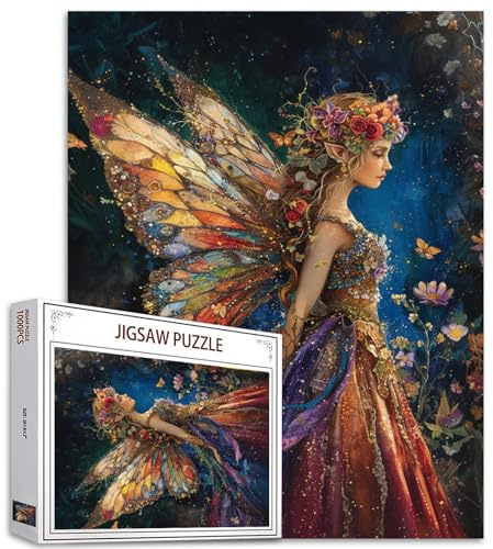 Tucocoo Colorful Romantic Fairies Pattern Adult Puzzles, 1000 Pieces, Beautiful Flowers, Night Elf, DIY Puzzle for Home Decoration, Gifts