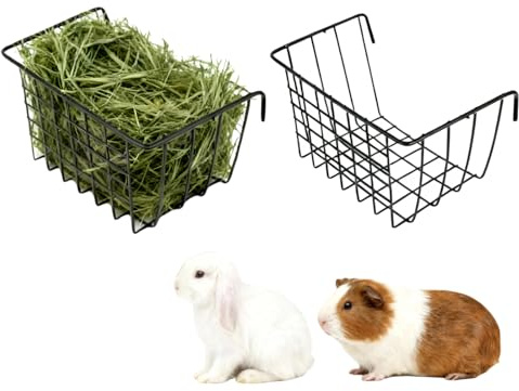 Milisten Rabbit Hay Feeder 2 Pack Hanging Hay Basket for Rabbits and Guinea Pigs Metal Cage Holder Space-Saving Rack Keeps Clean and Easy to Reach