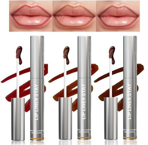 XdealCozyxc 3 Pcs Lip Liner Stain Peel Off, Detachable Lip Liner Set 3 Colors, Cold Rose & Orange Brown & Black Brown