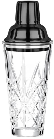 Dzmuero Cocktailshaker, kall kaffeskakare, stål shaker, glasblandare, lock i rostfritt stål, med filterfunktionslager, förseglad och hållbar, halkfri för hem och bar (svart)