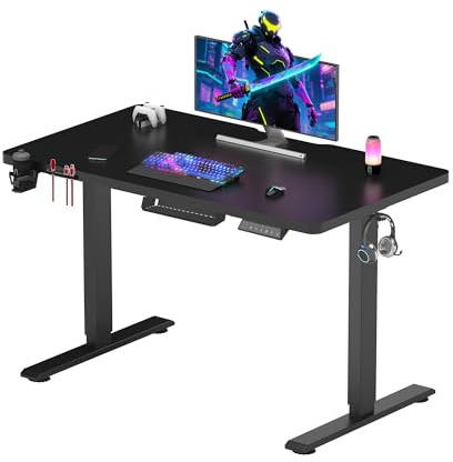 SANODESK Bureau Gaming Réglable en Hauteur Plateau Complet 110x54 cm, Bureau Assis Debout, Table Électrique avec Fonction de Mémoire,Fonction de Rappel de Sédentarité, Noir