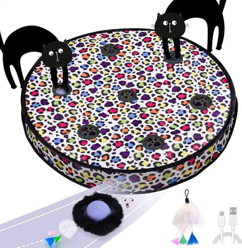 GoldenSun Katzenspielzeug, Katzenspielzeug Selbstbeschäftigung, Automatischer Schnellrollball im Beutel mit 7-Loch-Matte - Interaktives Spielzeug für Versteck- und Fangspiele