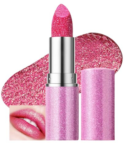 Prreal Sparkling Rouge à lèvres hydratant, pailleté, longue durée imperméable, effet métallisé anti-adhésif, baume à lèvres caméléon, 04 rose rouge