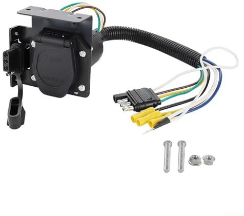 Zilimontt Convertitore adattatore per rimorchio da 4 pin a 7 pin, connettore per cablaggio luce camper, con copertura impermeabile, per retromarcia del freno del rimorchio del veicolo del camion