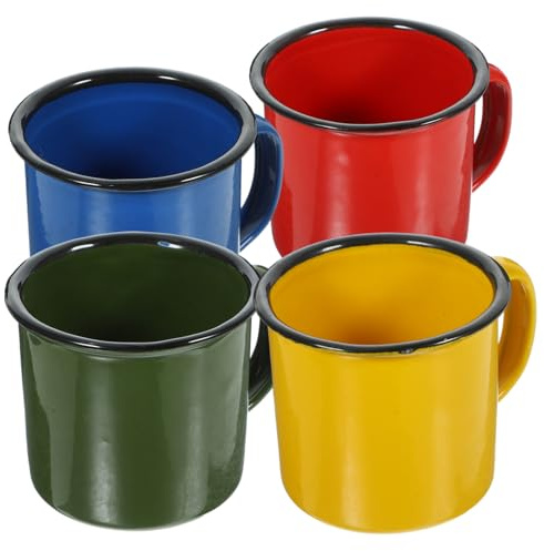DECOMELODY 4 pezzi Tazze Smaltate Colorate da Tazze Latte Smaltate Vintage in Resistenti e Facili da Pulire per Casa Ufficio e Campeggio