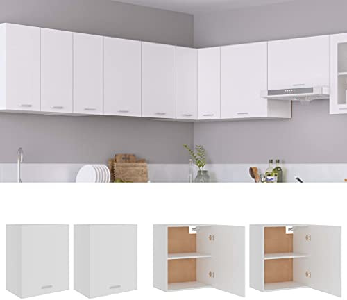 SKTQYQO Armadi Sospesi da Cucina Lyon 2 Pezzi Bianchi 50x31x60 cm con Anta, Mobili Contenitore Funzionali per Ottimizzare lo Spazio, Facili da Pulire, Montaggio Richiesto, Materiale