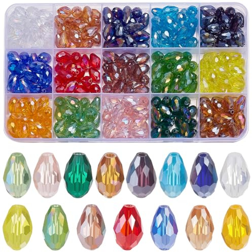 SOFPLATE 1 Schachtel 15 Farben 300 Stück Facettierte Tropfenförmige Glasperlen Tropfenförmige Kristallperlen Große Ausauswahls An Bunten Glänzenden Transparenten Sonnenfänger Abstandshaltern Für Schmu