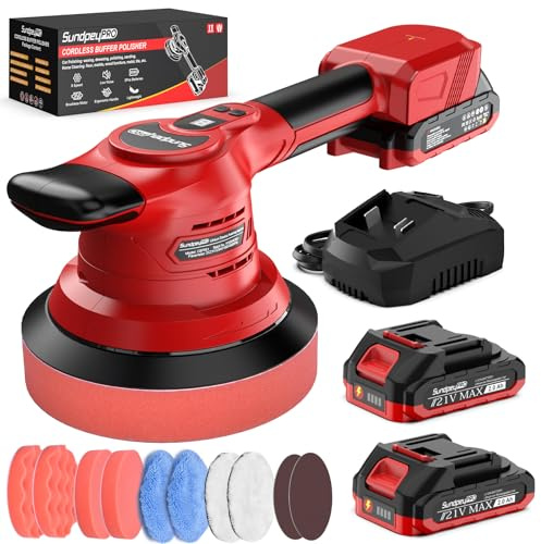 SundpeyPRO Lucidatrice Auto a Batteria Brushless, Lucidatrice Rotorbitale da 6 Pollici con 8000 RPM, 8 velocità Regolabili, 2 Batterie e Caricabatterie Rapido, per Cera, Levigatura e Rimozione Graffi