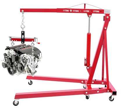 Grúa de motor de 2 toneladas, mango de bomba hidráulica, patas plegables, plataforma elevadora, gato elevador, mango de soporte, 6 ruedas resistentes, taller, garaje