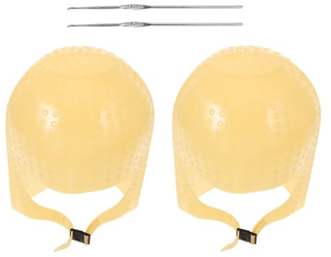 Ipetboom Juego de 2 Gorros de Silicona Reutilizables Marrón con Ganchos para Hacer Mechas, Tapa Resaltadora de Agujeros para Teñir Cabello en Salones y Uso Doméstico, Herramienta