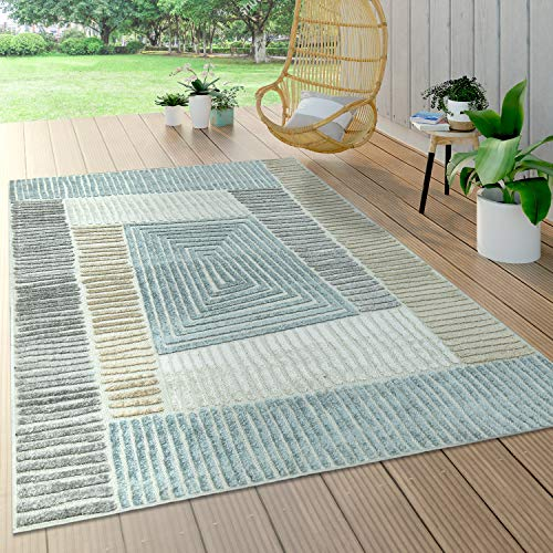 Paco Home Outdoor Teppich Wetterfest Wohnzimmer Balkon Küche Orientalisch Ornament Skandinavisch Geometrisches Muster 3D Effekt Modern, Grösse:120x170 cm, Farbe:Beige