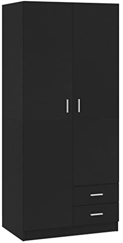 vidaXL Kleiderschrank mit 2 Türen 2 Schubladen Garderobenschrank Garderobe Schrank Schlafzimmerschrank Schwarz 80x52x180cm Holzwerkstoff