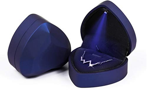 Rolin Roly Boîte-Cadeau de Bijoux avec Lumière LED Boîte à Bague étui de Rangement en Velours Forme de Cœur Collier Bracelet Pendentif Saint-Valentin (Royal blue)