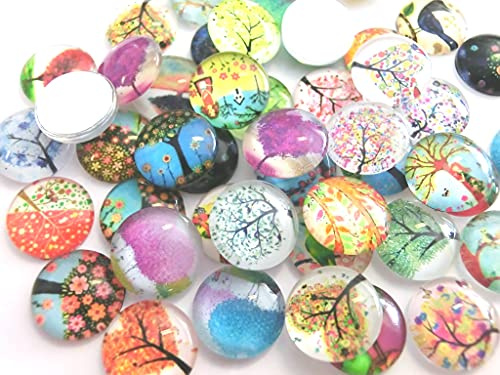 50 Glas Cabochons 12mm Motiv Baum des Lebens 12x4mm Glascabochons rund flach (Baum des Lebens #107)