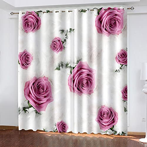 XKAWPC Verdunkelungsvorhänge Kinderzimmer Fuchsie Pflanze Rose 200X215Cm 2 Stück Blickdichter Vorhang Mit Ösen Für Wohnzimmer, Schlafzimmer, Kinderzimmer