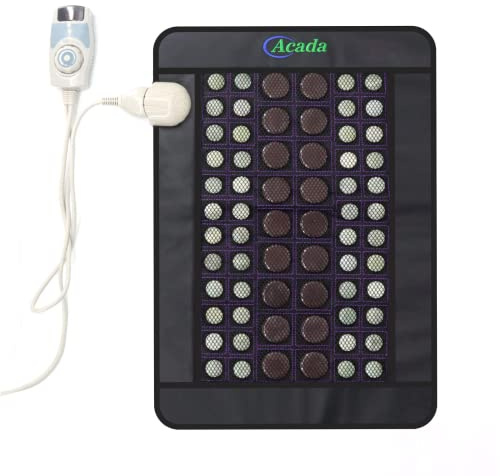 ACADA Far Infrared Heating Pad 23 x 16 Inches with Natural Jade & Tourmaline - FIR Heating Bio Mat for Back, Waist & Legs - Hot Stone Infrared Mat with Smart Controller & Auto Shut-Off - UK Plug