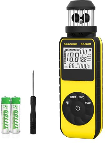 Anemometro portatile a tazza, anemometro digitale con direzione del vento a 360°, misuratore di velocità del vento da 1,5 a 93 mph, velocità dell'aria con bussola, temperatura (℃/℉), MAX/AVG per HVAC,